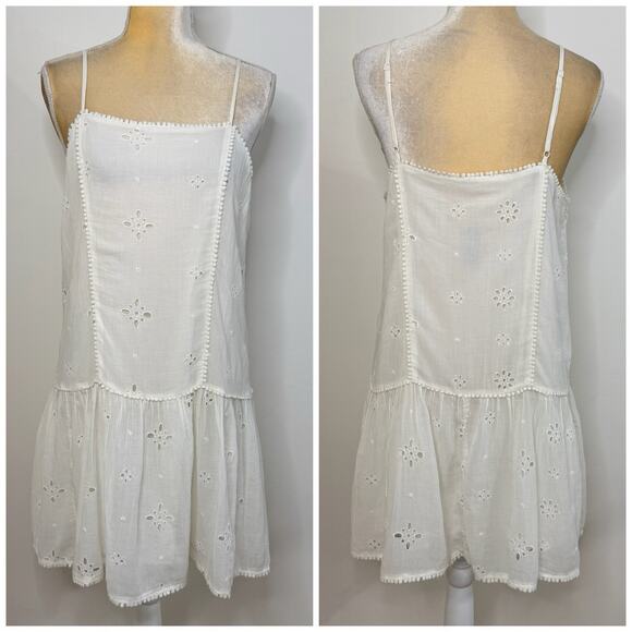 aerie Dresses & Skirts - NWT Aerie Eyelet Shift Mini Sundress Size M White Lined Adjustable Straps Ruffle